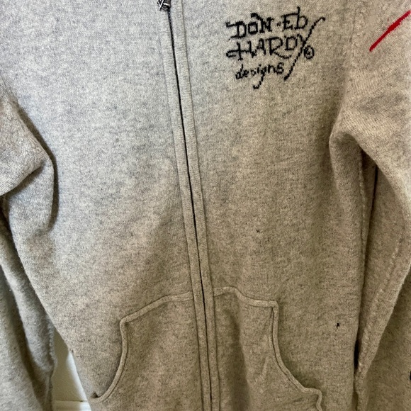 Vintage Ed Hardy Cashmere Light Gray Hoodie with Silver Zipper - Picture 5 of 10